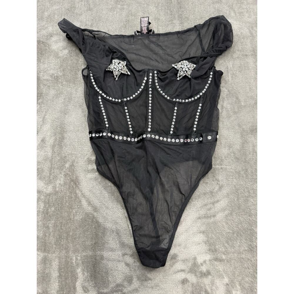 Victoria’s Secret Star Teddy Black Bodysuit Swarovski Rhinestones Medium - Picture 4 of 16